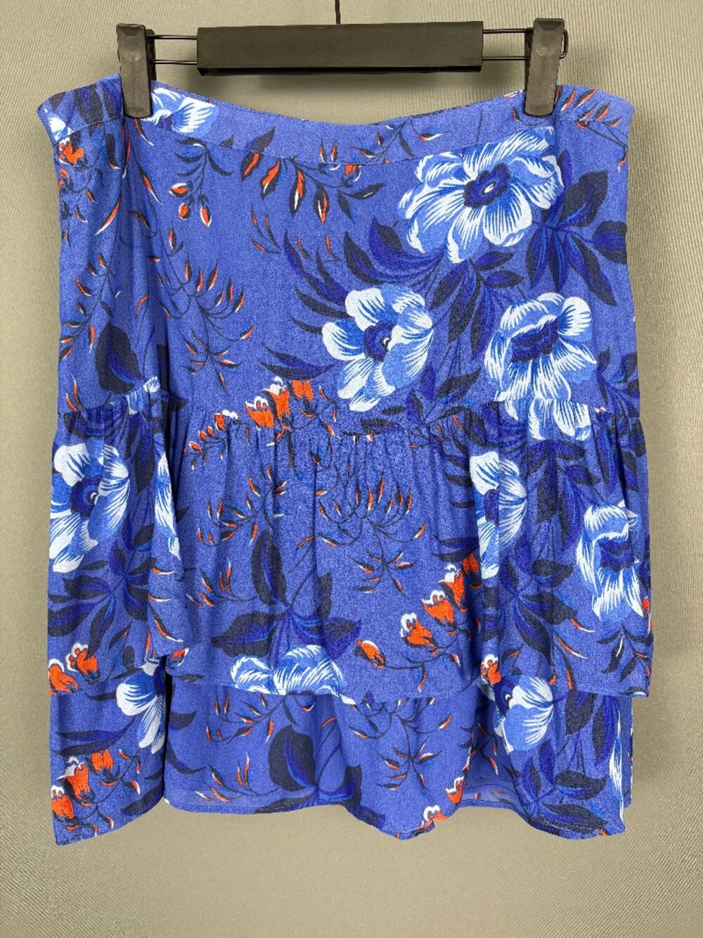 NWT LOFT Blue Floral Tiered Ruffle Mini Skirt Size 10